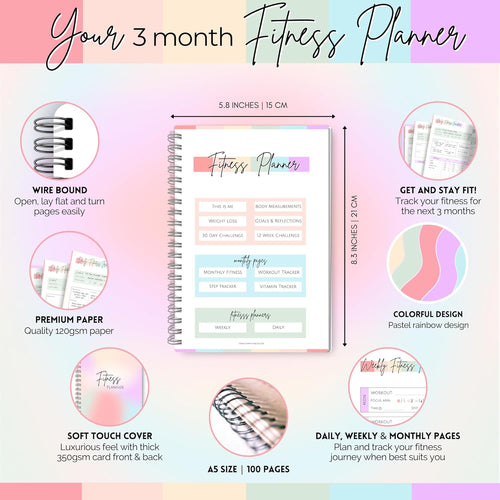 3 Month Fitness & Workout Planner for Women | Gym Journal, Weight Loss Tracker, Meal Planner, Self Care Habit Tracker | Workout & Wellness Journal | A5 (Rainbow)