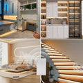 Battery Operated Motion Sensor Cabinet Strip Lights, 9.8Ft 90 LED under Cabinet Lights, Motion & Night Sensor Safe Tape Light for Stairs Wardrobe Kitchen (Warm White)