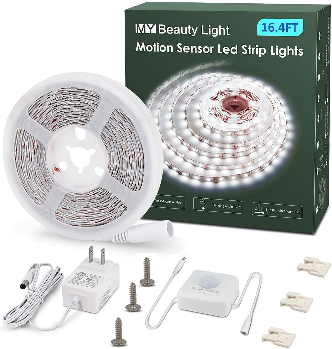 Motion Activated LED Strip Lights, 16.4Ft LED Light Strip with Day or Night 2 Lighting Modes, 3 Timing off Modes, Bright White 12V Plug-In LED Rope Lights for under Cabinet, Kitchen