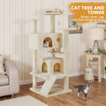 54 Inch Cat Tree Tower with Scratching Post, Multi-Level Cat Condo Pet House Play with Stable Base, Beige
