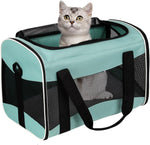 Cat Carrying Case Pet Dog Carrier Soft-Sided Cat Bag Airline Approved, Pet Travel Carrier up to 15 Lbs, Collapsible Cats Carrier Dog Carrier for Medium Small Cats Dogs(17X11X11 Green)