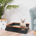 Portable Cat Travel Litter Box, Collapsible Cat Litter Carrier Tray, Waterproof Litter Box for Outdoor Fit Medium Cats and Kitties, Leak-Proof, Sturdy, Lightweight-Black