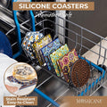 Set of 4 Silicone Coasters - Protect against Water Marks or Damage - Fits All Cups, 3.5" Size, Blue Morocco