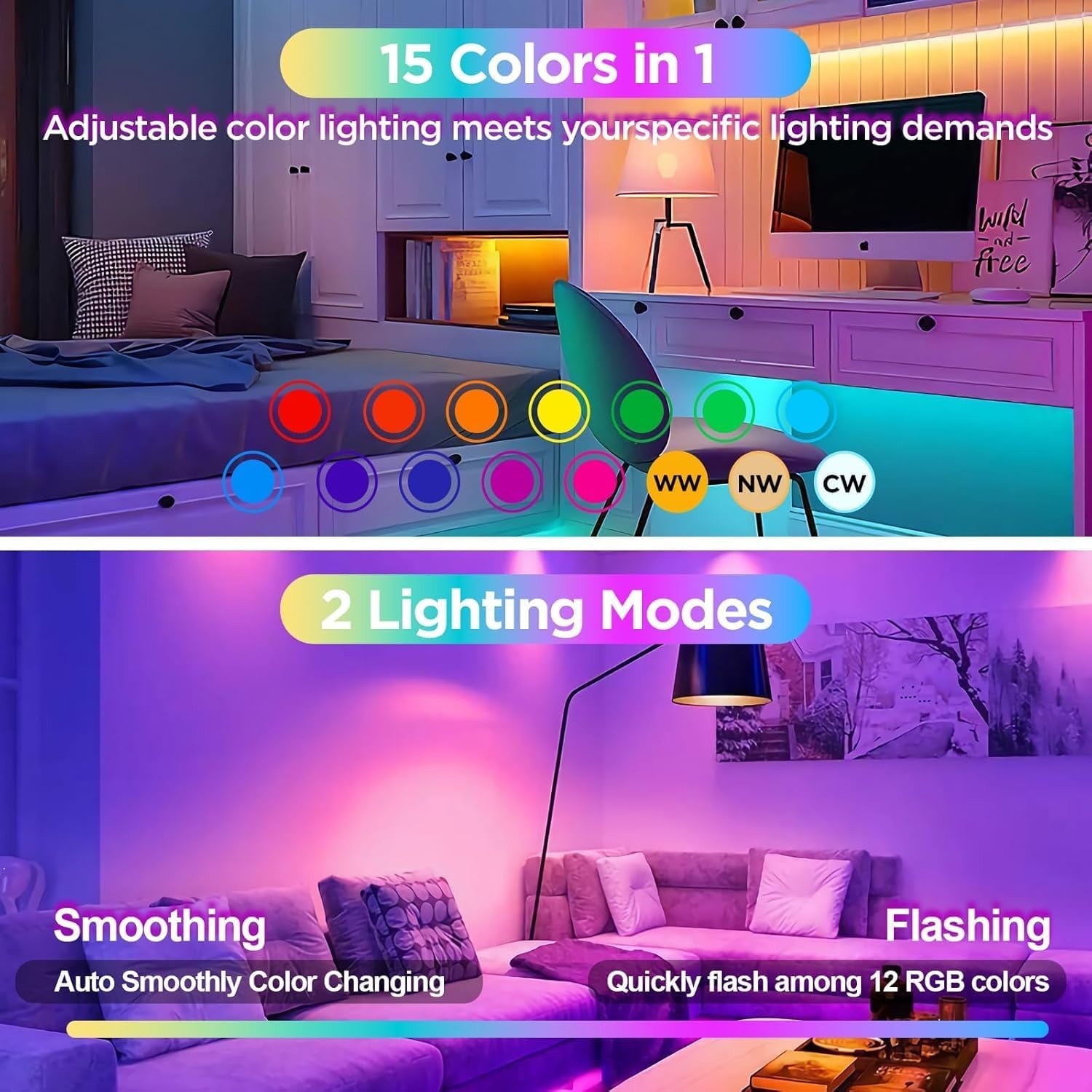 Rechargeable Battery Operated Light Bulb with Remote & Timer, Dimmable Backup Magnetic LED Bulb with 15 Colors, Wireless Puck Light Bulb for Wall Sconce Lamps, Non-Hardwired, 2-Pack