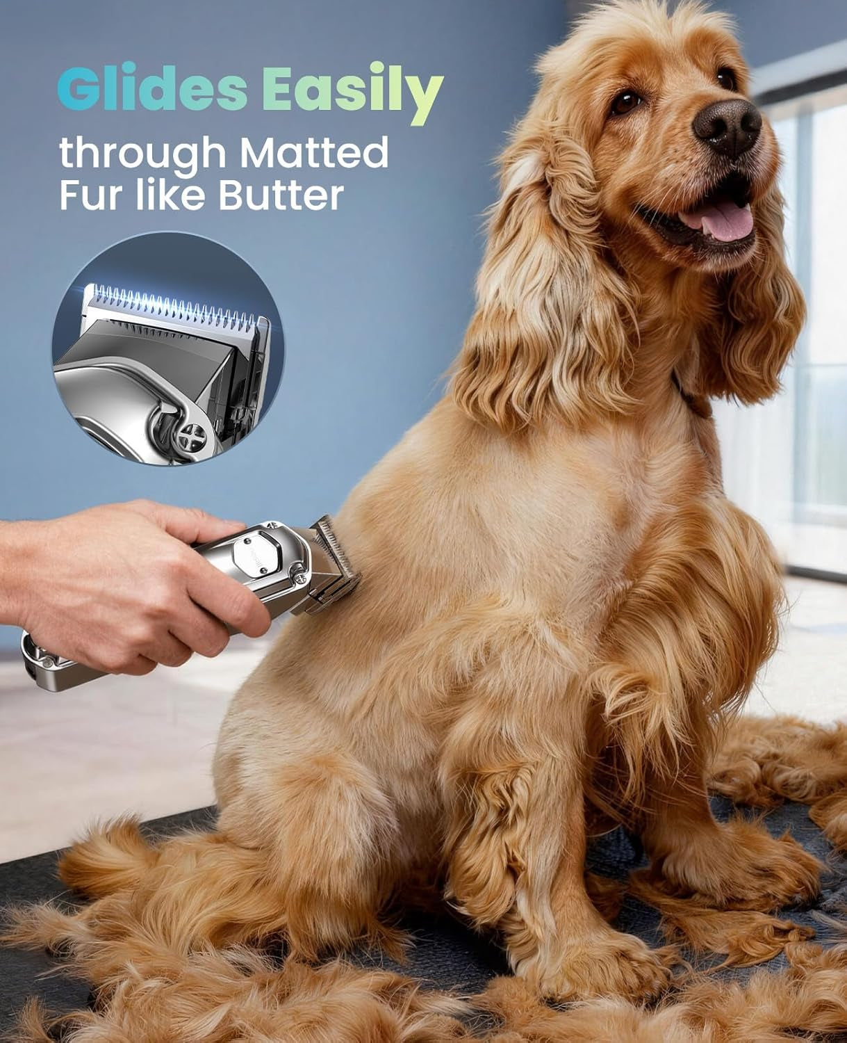 Dog Clippers for Grooming for Thick Heavy Coats/Low Noise Rechargeable Cordless Pet Shaver with Detachable Stainless Steel Blade/Waterproof Dog Shaver for Dogs Pets and Animals (Silver)