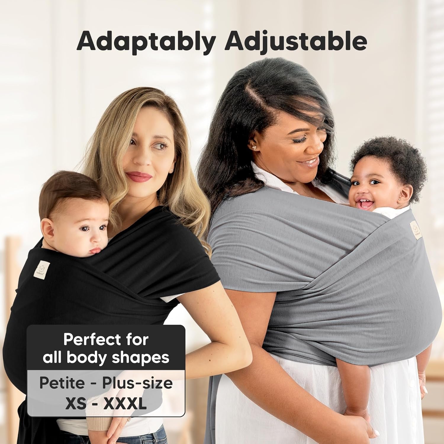 Baby Wrap Carrier - All in 1 Original Baby Carrier Newborn to Toddler Sling, Easy to Wear, Hands Free Bonding, Lightweight, Breathable Infant Wraps (Trendy Black)