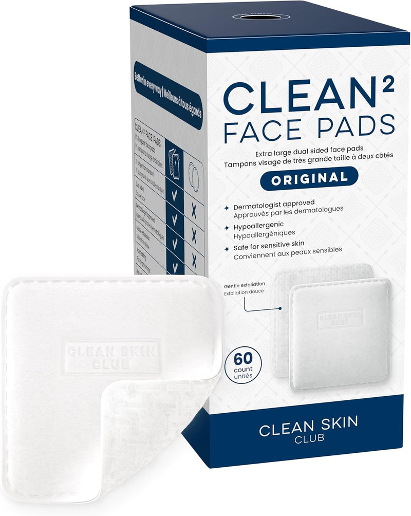 Clean² Pads 2.0 [NEW & Improved Edges] Guaranteed Not to Shed & Tear Face Pads, Unique Triple Layers, Textured & Ultra Soft Side, Organic Disposable Cotton, Pair with Makeup Remover