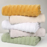Zuma Zero Twist Cotton Medium Weight Towels, for Guest Bath, Bathroom, Shower, Spa, Plush Towels, Bath Essentials, Waffle Textured Stripes, 3 Piece Assorted Towel Set, Ivory