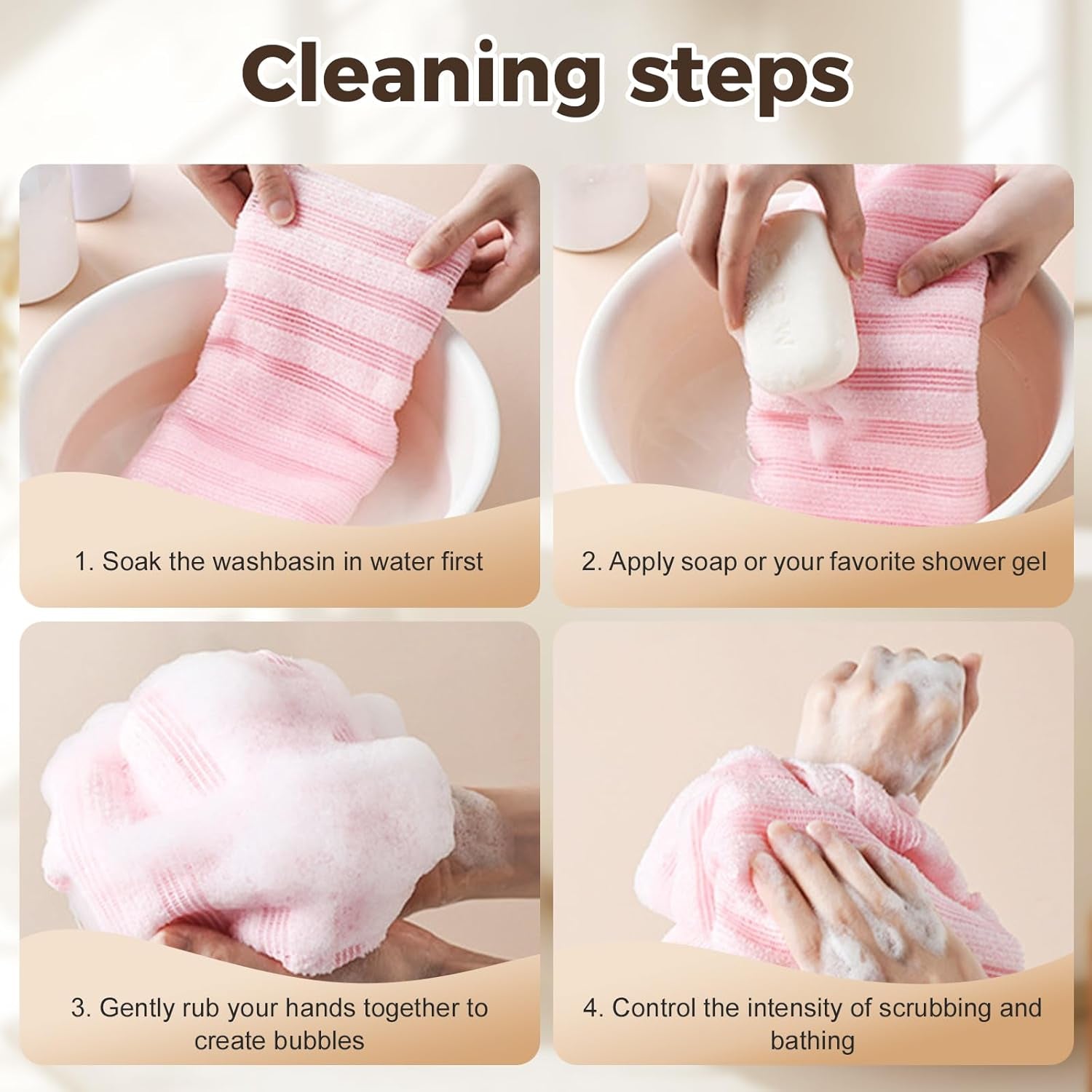 Exfoliating Shower Towel, 2026 New Soft Textured Exfoliating Bath Towel for Home,Soft Foldable Back Scrub Towels, Rich Foaming Body Washcloth, for Cleaning Body Skin (A)
