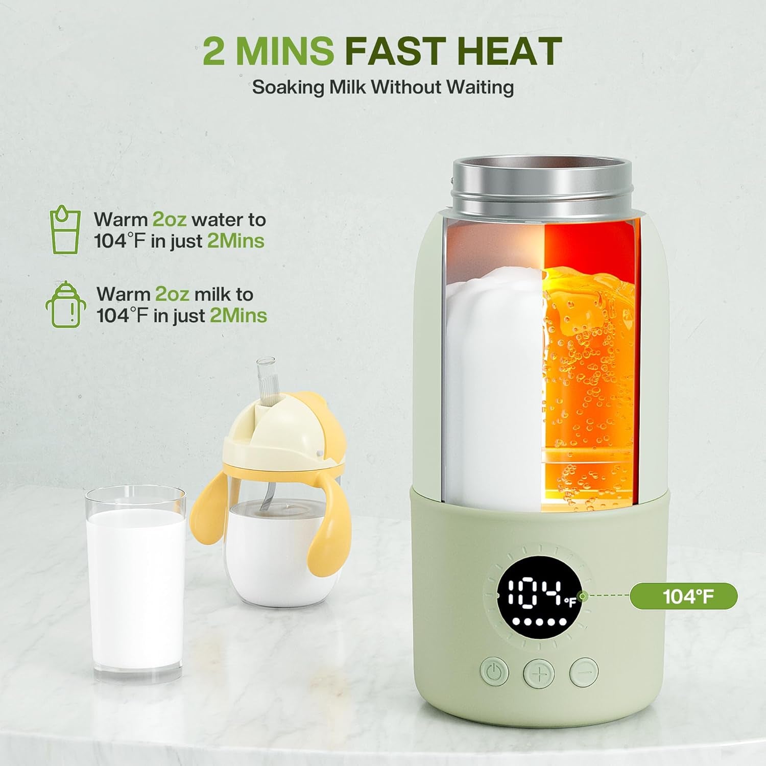 Portable Bottle Warmer for Travel, Fast Heating Baby Bottle Warmer with Keep Warm Function, Portable Milk Warmer for Breast Milk & Formula, 13Oz Large Capacity On-The-Go Feeding Solution