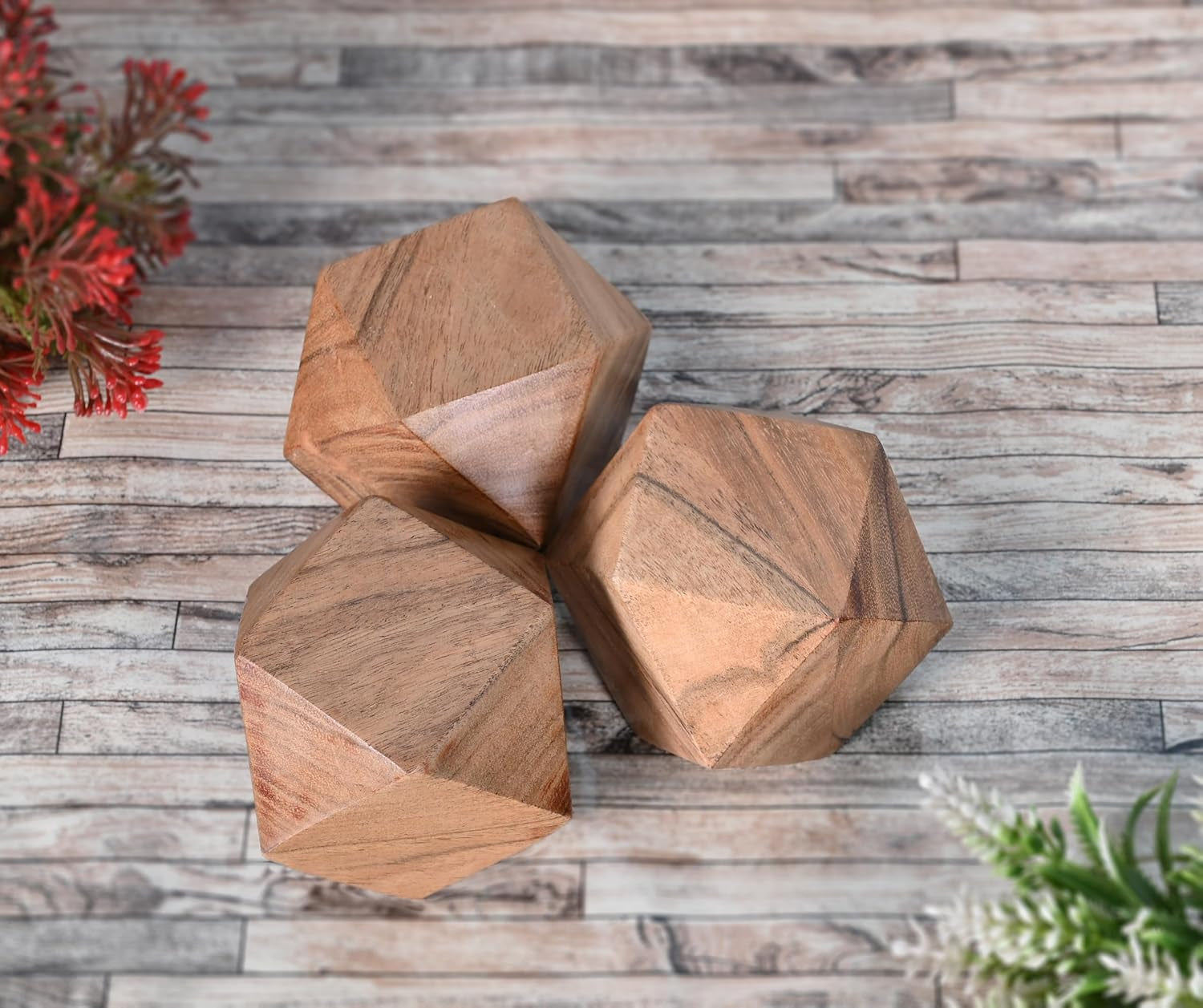 Acacia Wood Decorative Wood Ball for Centerpiece or Individual Use Ideal for Use in Living, Dining Room, Coffee Table Centerpiece Home DÃ©cor (3" X 3" X 3"), (Set of 3)