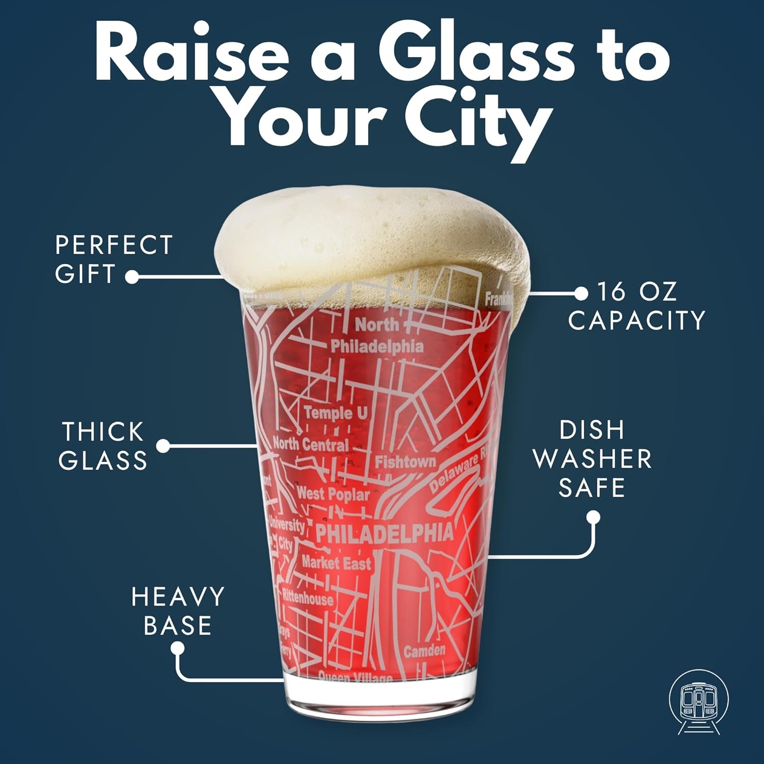 â€“ Philadelphia, PA Map Pint Beer Glasses (Set of 2), 16 Oz â€“ Etched Wrap Design