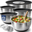 Stainless Steel Mixing Bowls with Lids Set, 3 Grater Attachments, Airtight Lids, Non-Slip Silicone Base Mixing Bowl Set, Large Prep Metal Mixing Bowls for Kitchen, Black