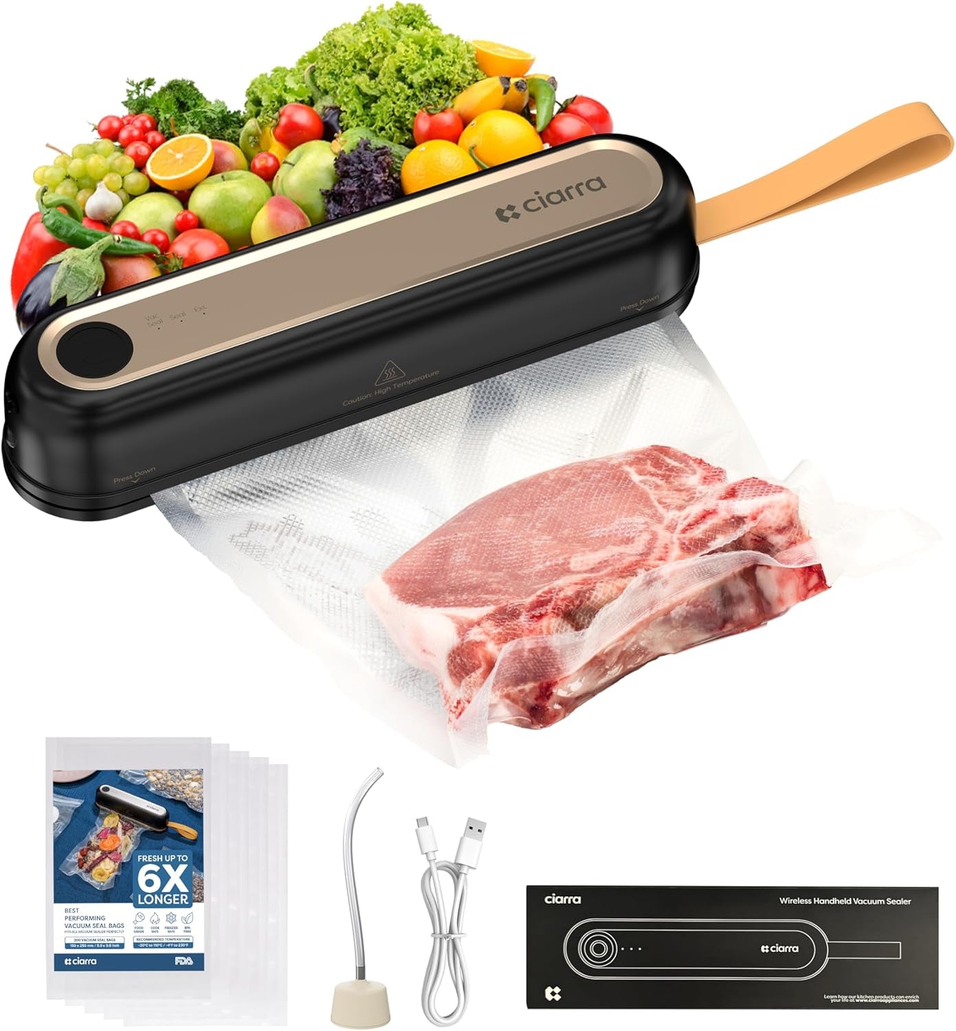Handheld Vacuum Sealer â€“ Portable Food Preservation Machine with 3 Modes, Compact Automatic Sealing System for Dry & Wet Foods (Vacuum Sealer + 5 Pcs Vacuum Seal Bags)