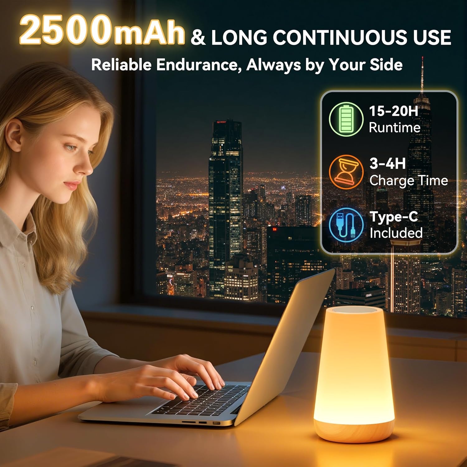 Rechargeable LED Night Light, Touch & Remote Control Bedside Lamp with 13 Colors, 5 Brightness Levels, Portable Table Lamp for Kids Baby Nursery, Bedroom, Bathroom, Camping, Light Brown