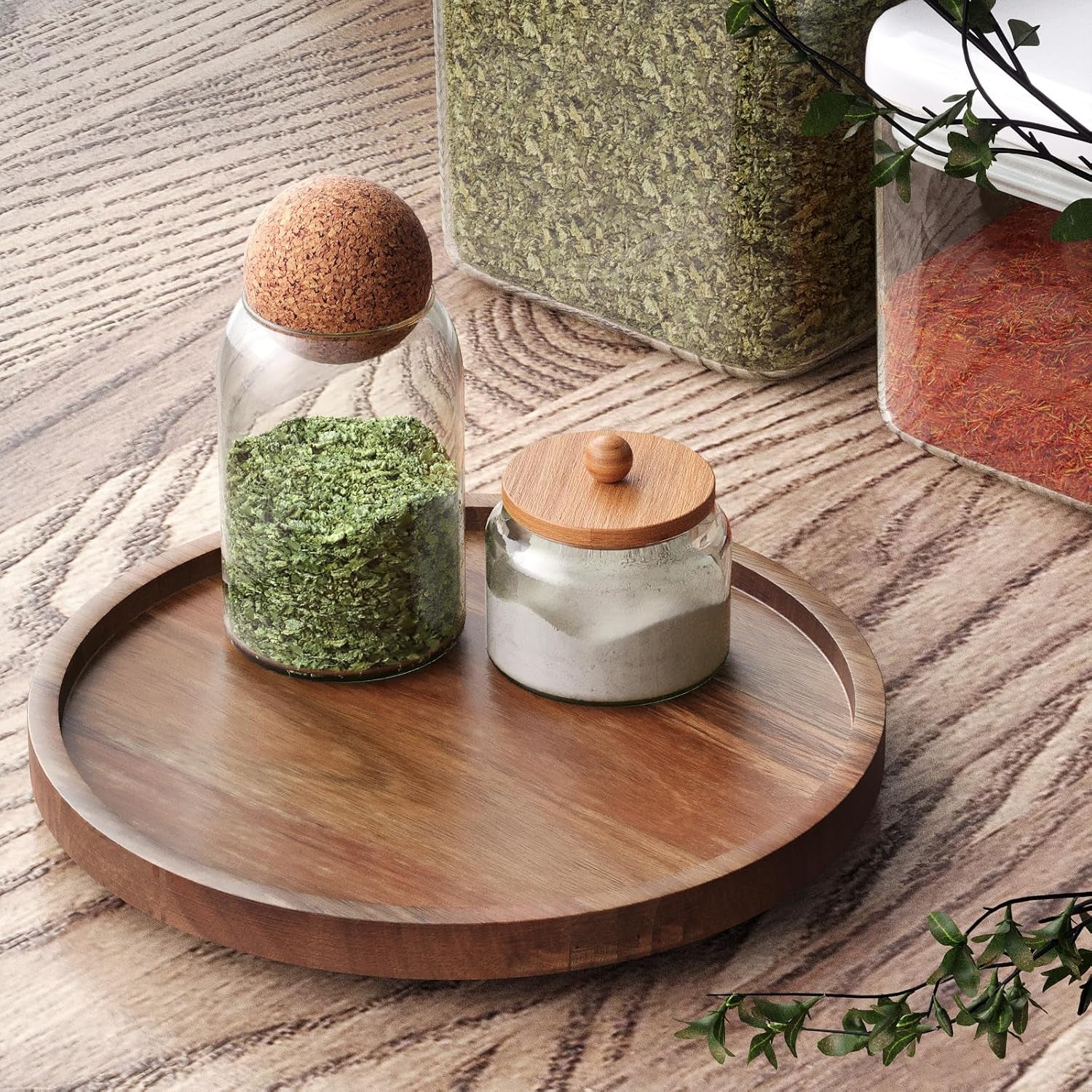 Lazy Susan Organizer for Kitchen,Acacia Wood Turntable for Cabinet, Pantry, Table, Countertop, Vanity, Spice Rackï¼ˆSmallï¼‰