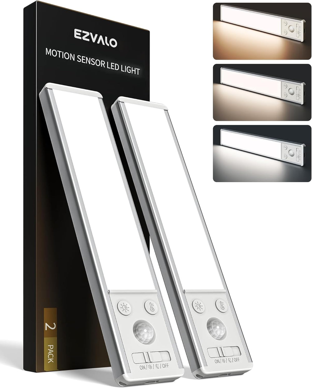 8" under Cabinet Lighting, 2400Mah Rechargeable Motion Sensor Light Indoor, Mini & Slim Design, 3 Color Temps, Dimmable Magnetic Wireless Closet Lights for Kitchen, Pantry, Stairs (2 Pack)