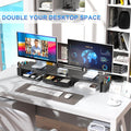Dual Monitor Stand Riser, Desk Organizer with Drawer and 2 Pen Holders, Computer Monitor Stand, Desk Shelf for Top of Desk (Black)