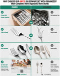 49-Piece Silverware Set with Organizer, Stainless Steel Flatware Utensils Set for 8, Forks and Spoons Silverware Set Cutlery Set with Steak Knives, Dishwasher Safe