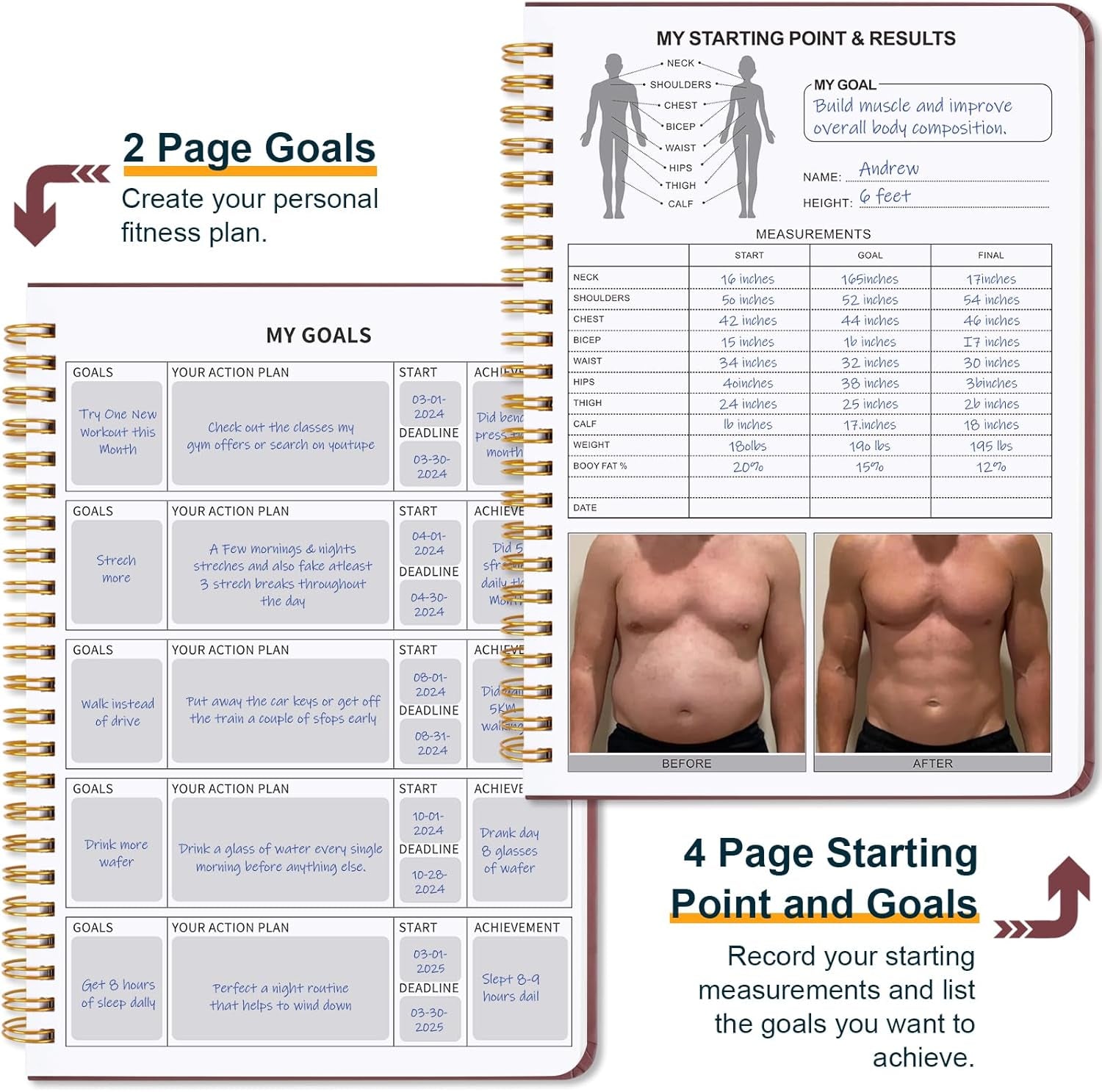 Undated Fitness Workout Journal for Men & Women, A5(8.5" X 6.7") Fitness Journal Workout Planner, Workout Log Book Planner for Tracking, Motivating, and Achieving Your Fitness Goals-Vintage Red