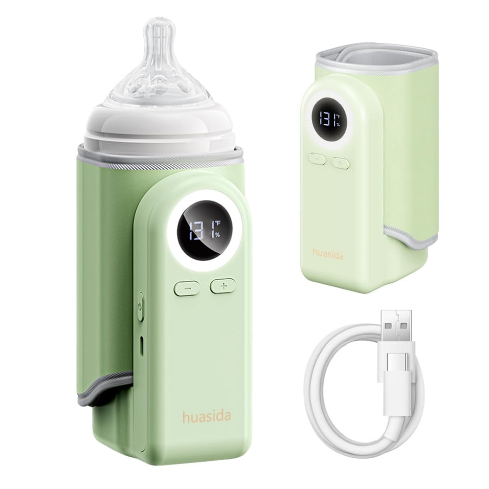Portable Baby Bottle Warmer 4-In-1 Fast Heating Baby Milk Warmer for Breastmilk or Formula with Heating Warm Milk Constant and Warm Water Function (Green)