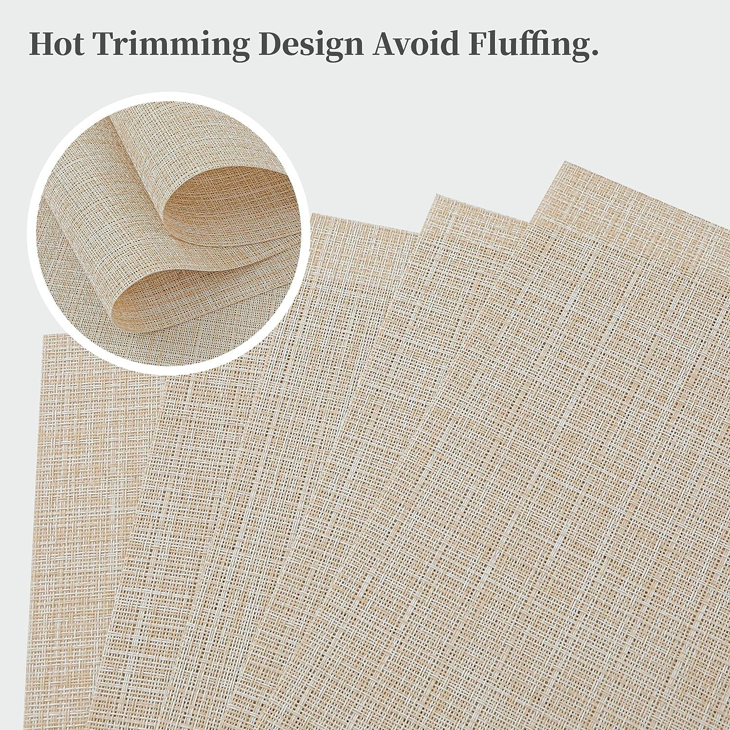 Beige Placemats Set of 4 - Heat-Resistant, Non-Slip Table Mats, Washable Woven Vinyl for Indoor & Outdoor Dining