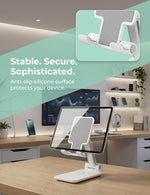 Phone Stand, Phone Holder for Desk Anti-Slip Cute Office Accessories Forldable Cell Phone Holder Compatible with Iphones, All Mobile Phones, White-Silver, Pro