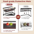 2 Tier Large Fruit Basket for Kitchen Counter with 2 Mobile Banana Hangers, 2026 Pro Detachable Metal Fruit Bowl with Wooden Handle, Fruit Holder for Bread Snack Veggies with Protective Mats