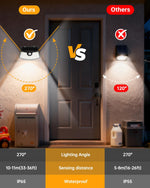 New Solar Motion Sensor Lights 120 Leds with Lights Reflector,270° Wide Angle, IP65 Waterproof, Step Lights for Front Door, Yard, Garage, Deck (Black, Daylight White, 4-Pack)