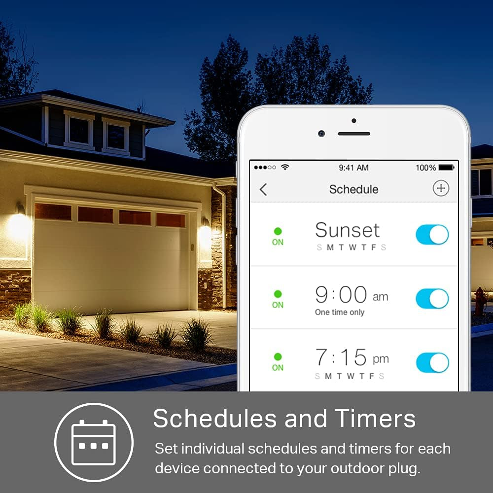 Kasa Outdoor Smart Plug, Smart Home Wi-Fi Outlet Timer, Max Load 15A/1875W, IP64 Weather Resistance, Compatible with Alexa, Google Home & Smartthings, No Hub Required, ETL Certified(Kp401)