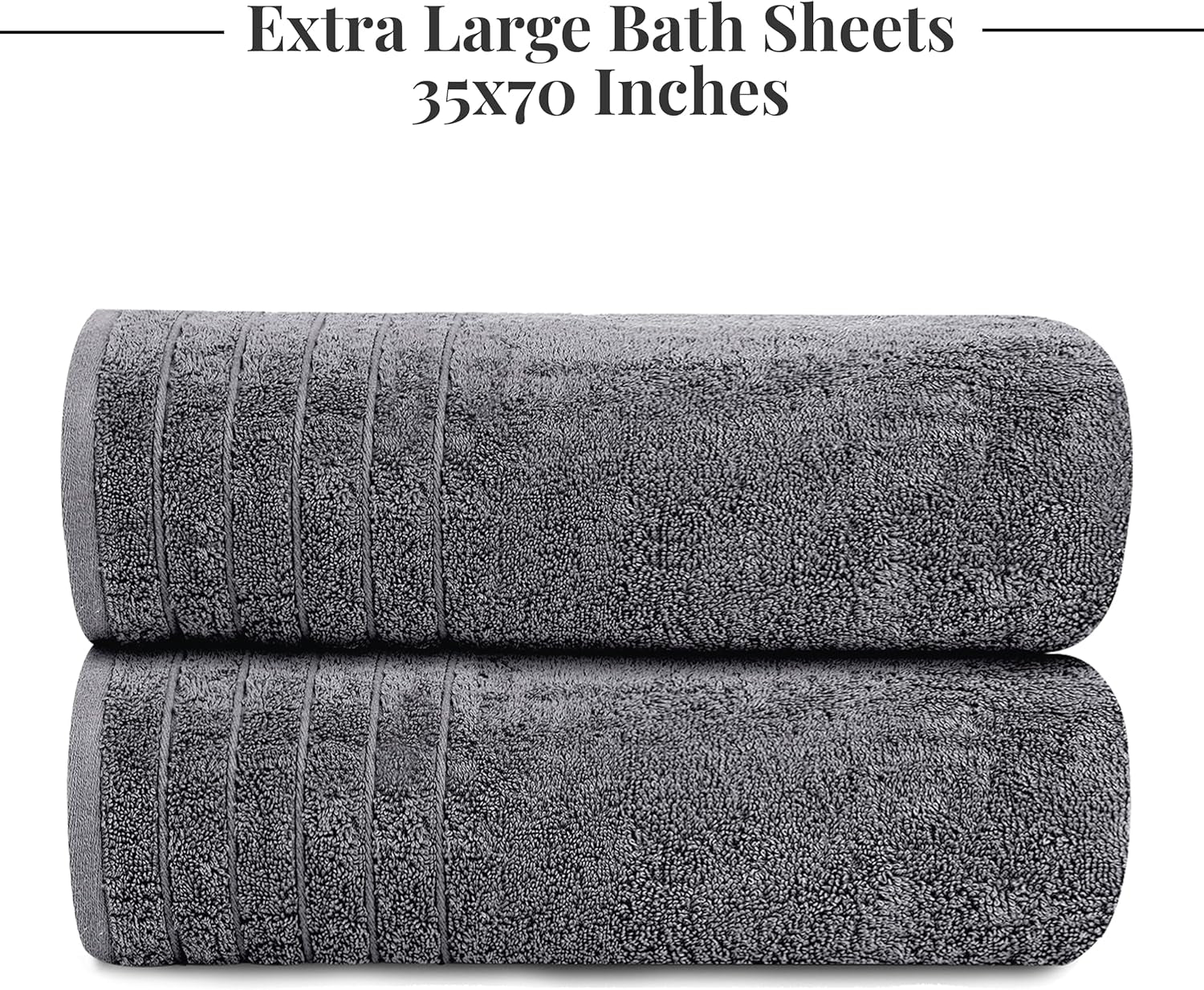 Pack of 2 Extra Large Bath Sheets 35 X 70 Inches, 100% Cotton, Larger & Lighter Weight, Quicker to Dry, Super Soft & Absorbent, Oversized Bath Towels, Dark Grey