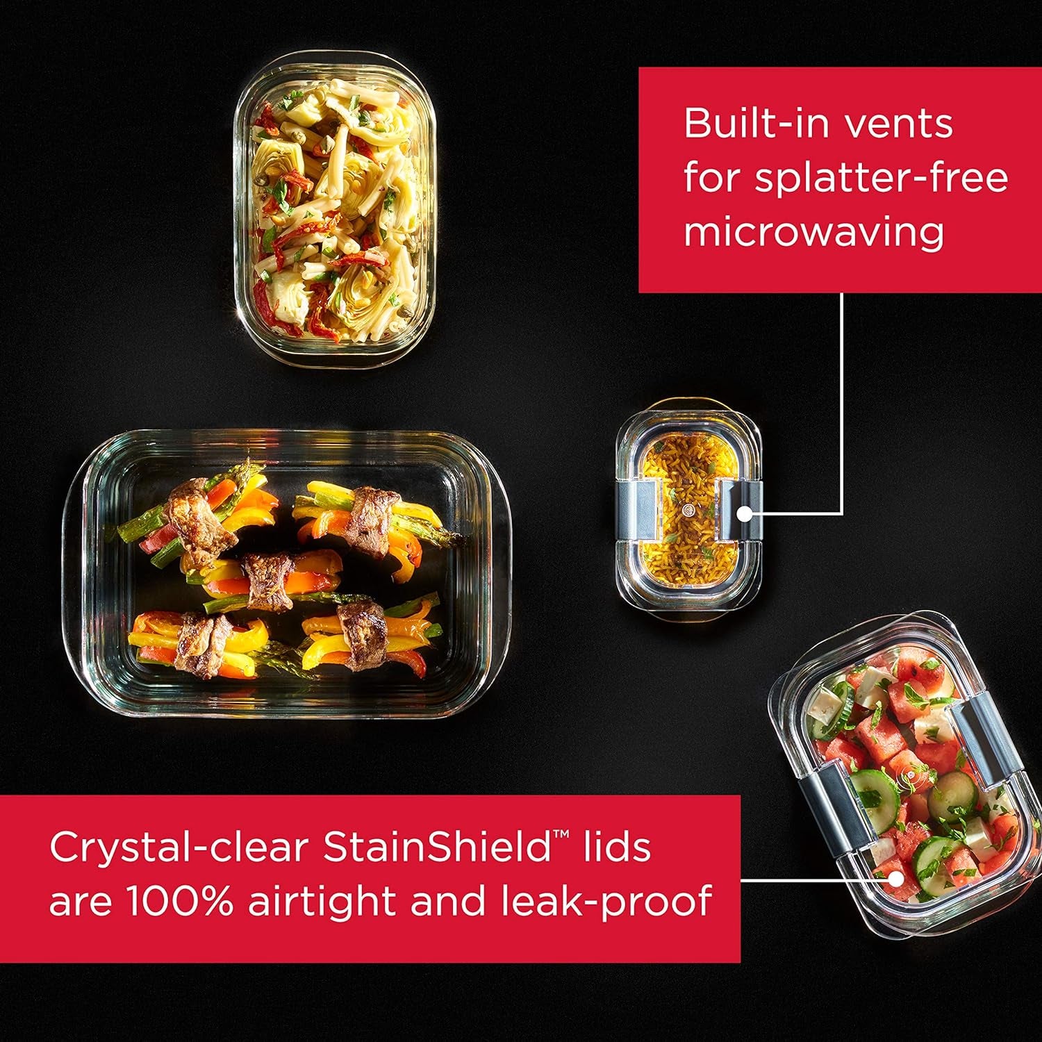 Brilliance Glass Food Storage Containers, 3.2 Cup, Set of 4, Bpa-Free, Leak-Proof, Clear