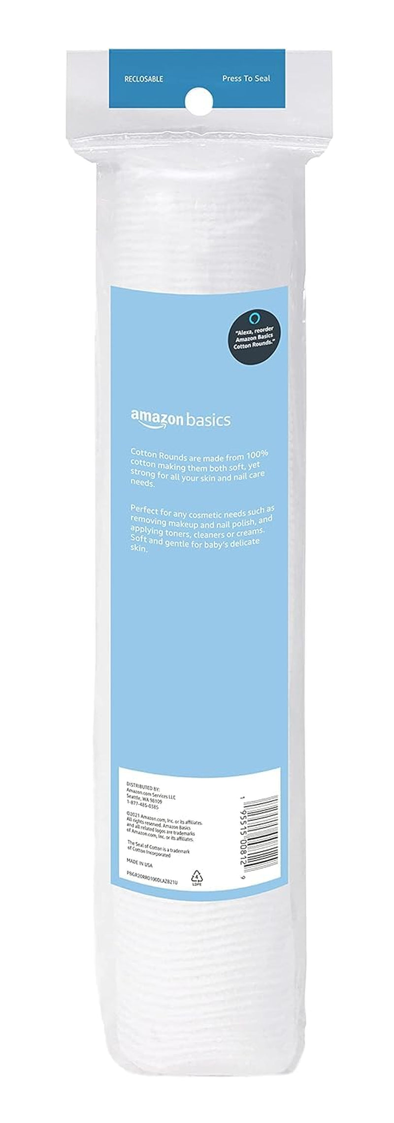 Hypoallergenic 100% Cotton Rounds for Makeup Remover and Skincare, All Skin Types, 600 Count, 6 Packs of 100 Count