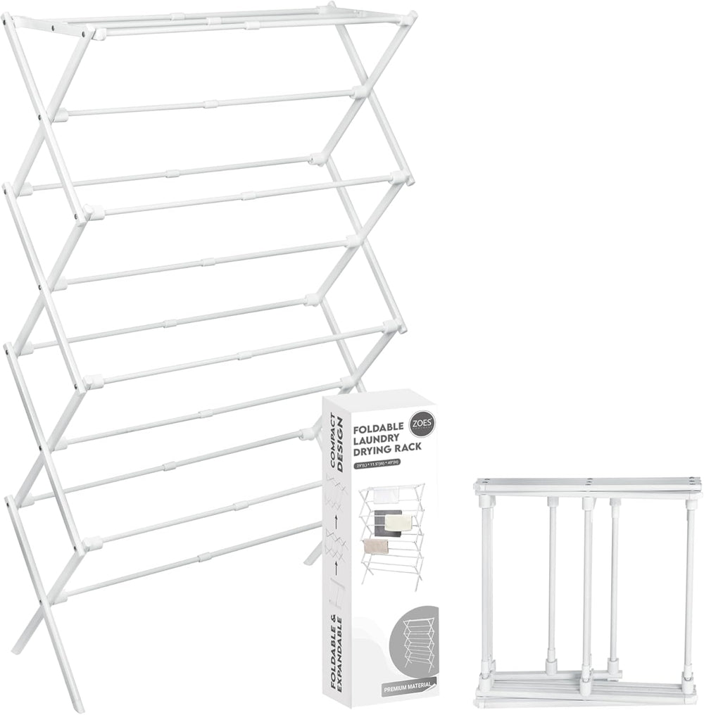 4-Tier Clothes Drying Rack, 4Ft High Foldable Drying Rack Clothing for Indoor & Outdoor, Portable Collapsible Laundry Dryer for Laundry Room and Apartment, White 29" L X 49" H X 11.5" W