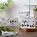 3 Pcs Family Home Blessed Rustic Wood Sign Mini Wood Decorative Farmhouse Woodworks Table Shelves Decorations Sign for Bedroom Kitchen Living Room Table Decor(White,4.25 X 2.76 X 0.59 In)