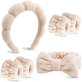 6 Pack Spa Headband, Makeup Headband, Face Wash Headbands, Skincare Headbands, Brown Sponge Hair Band Bow Tie Spa Head Band for Washing Face Wristband Set Hair Accessories for Women