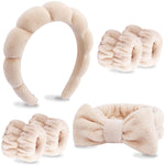 6 Pack Spa Headband, Makeup Headband, Face Wash Headbands, Skincare Headbands, Brown Sponge Hair Band Bow Tie Spa Head Band for Washing Face Wristband Set Hair Accessories for Women