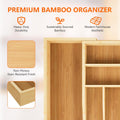 Expandable and Adjustable Bamboo Drawer Organizer Tray - Cutlery & Flatware Organizers for Kitchen Utensils, Silverware Organizer with Dividers, 6-8 Slots with Curved Grooves (Natural)