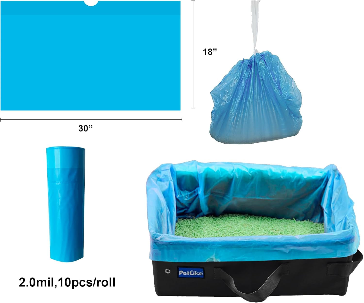 Travel Cat Litter Box, Leak-Proof Portable Litter Box, Collapsible Toilet Tray Carrier for Small Medium Cats (Black+Litter Box Liners, Medium)