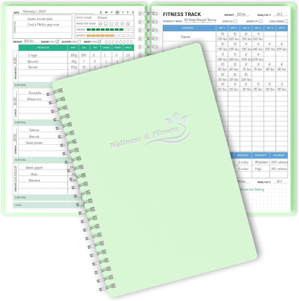Wellness Planner & Fitness Log - Daily Diet & Health Journal with Weight Loss, Wellness Journal Notebook for Tracking Fitness, Sleep, Nutrition, Meal, Habits, A5(5.8 X 8.6 Inch) (Green)