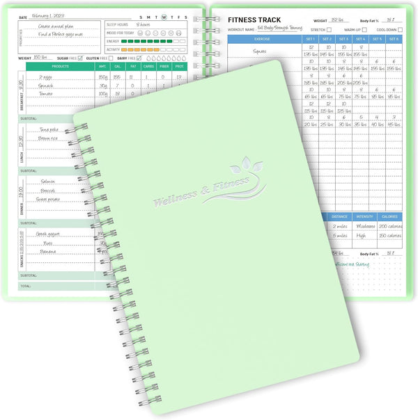 Wellness Planner & Fitness Log - Daily Diet & Health Journal with Weight Loss, Wellness Journal Notebook for Tracking Fitness, Sleep, Nutrition, Meal, Habits, A5(5.8 X 8.6 Inch) (Green)