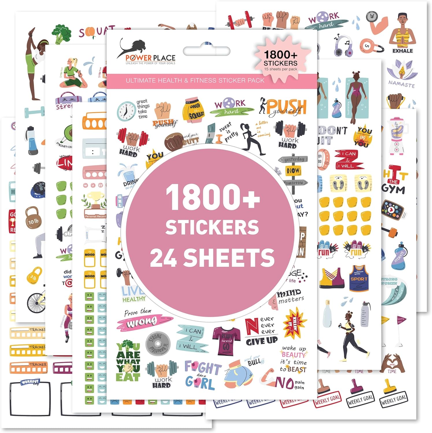 Workout & Fitness Stickers Mega Pack - Set of 24 Sheets 1800+ Health and Wellness Stickers | Tracking Stickers for Sports Planners, Journals & Calendars - Perfect for Weight Loss, Exercise Goals