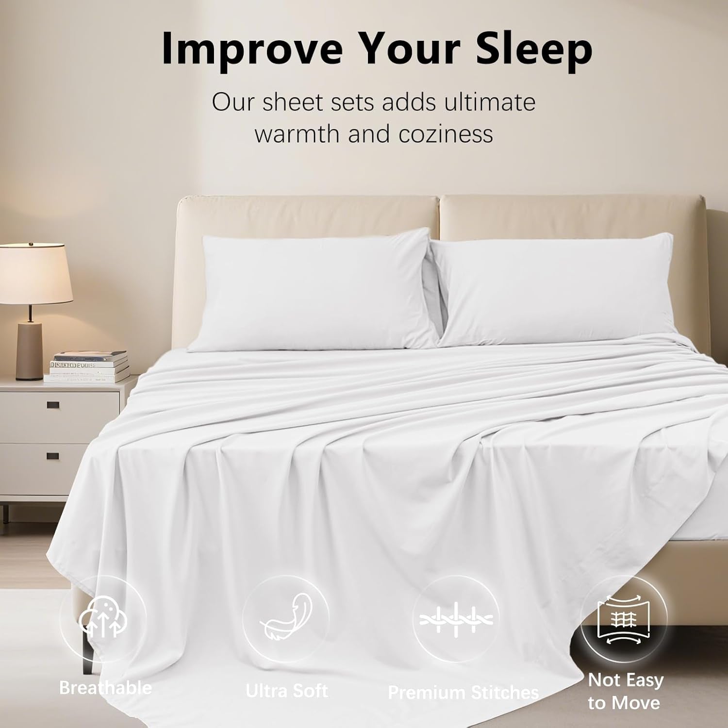 King Size 4 Piece Sheet Set - Hotel Luxury Bedding for King Size Bed - Soft and Breathable Bed Sheets Set - Deep Pocket Sheets,Wrinkle & Fade Resistant(King, White)