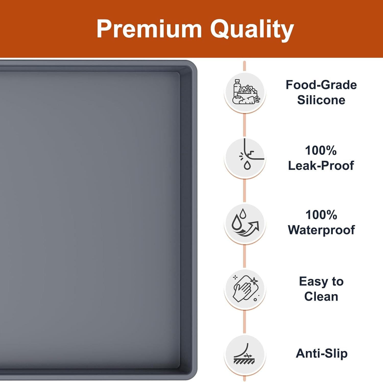 Extra Thick Silicone Mat Waterproof with Raised Edge 19â€ X 12â€, BPA Free Non-Slip Dog & Cat Food Mat, Feeding Mat for Food and Water Bowls, Spill Proof Mat to Protect Floors, Gray