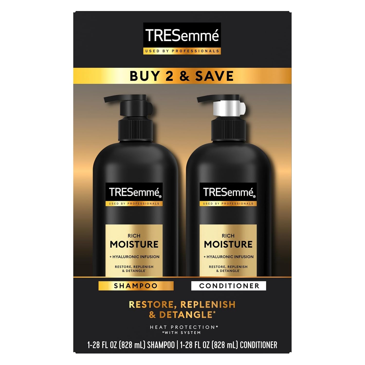 TresemmÃ© Rich Moisture Shampoo and Conditioner 2 Count Rich Moisture for Dry Hair Formulated with Vitamin E and Biotin 28 Oz