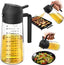 16Oz/470Ml Glass Olive Oil Sprayer for Cooking – 2 in 1 Olive Oil Dispenser Bottle for Kitchen Gadgets and Air Fryer Accessories, Salad, BBQ - Black