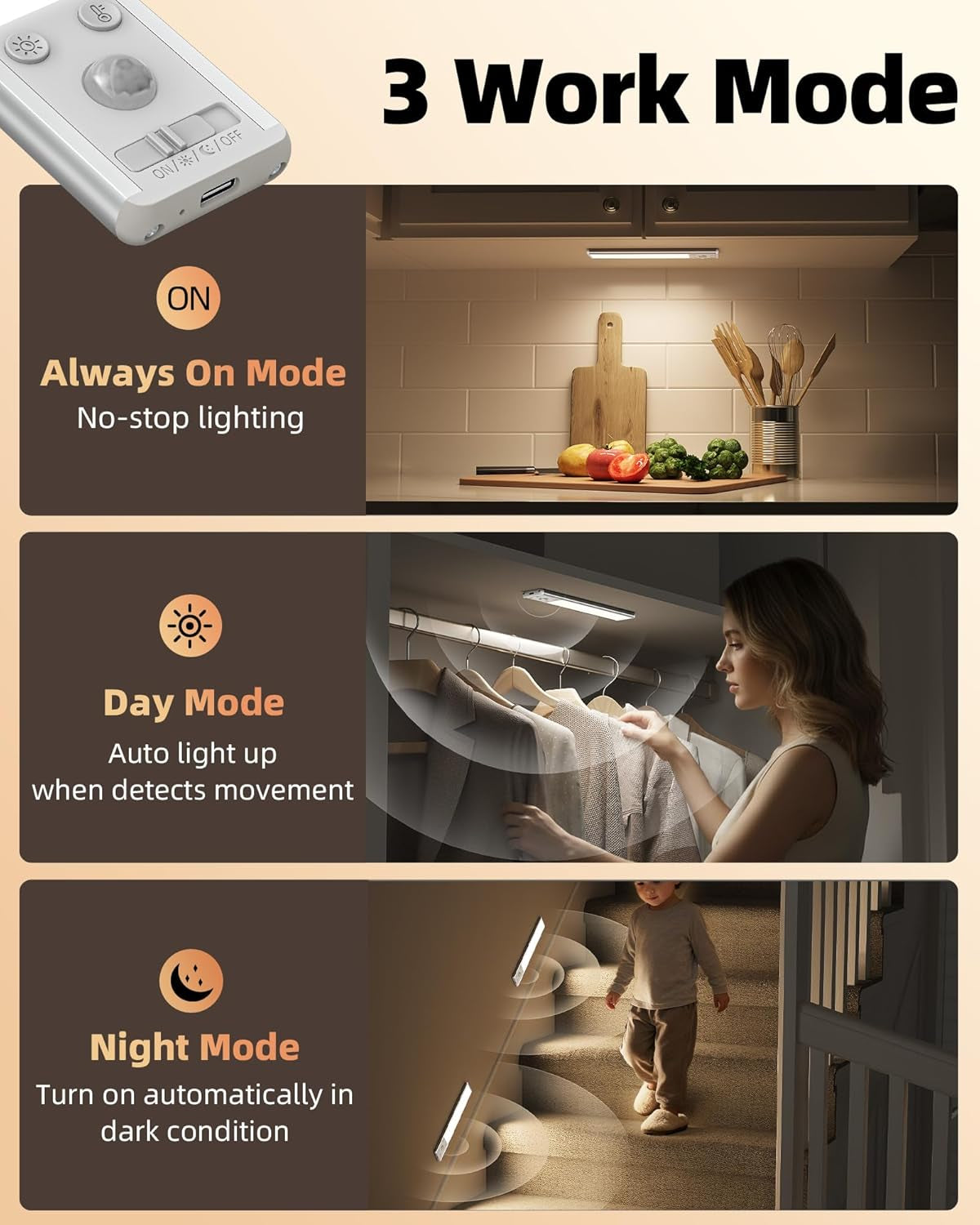 8" under Cabinet Lighting, 2400Mah Rechargeable Motion Sensor Light Indoor, Mini & Slim Design, 3 Color Temps, Dimmable Magnetic Wireless Closet Lights for Kitchen, Pantry, Stairs (2 Pack)