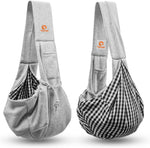 Small Dog Cat Sling Carrier Puppy Purse Travel Wrap Soft Crossbody Pet Bag (Gray, M - Classic Pocket & Classic Strap)