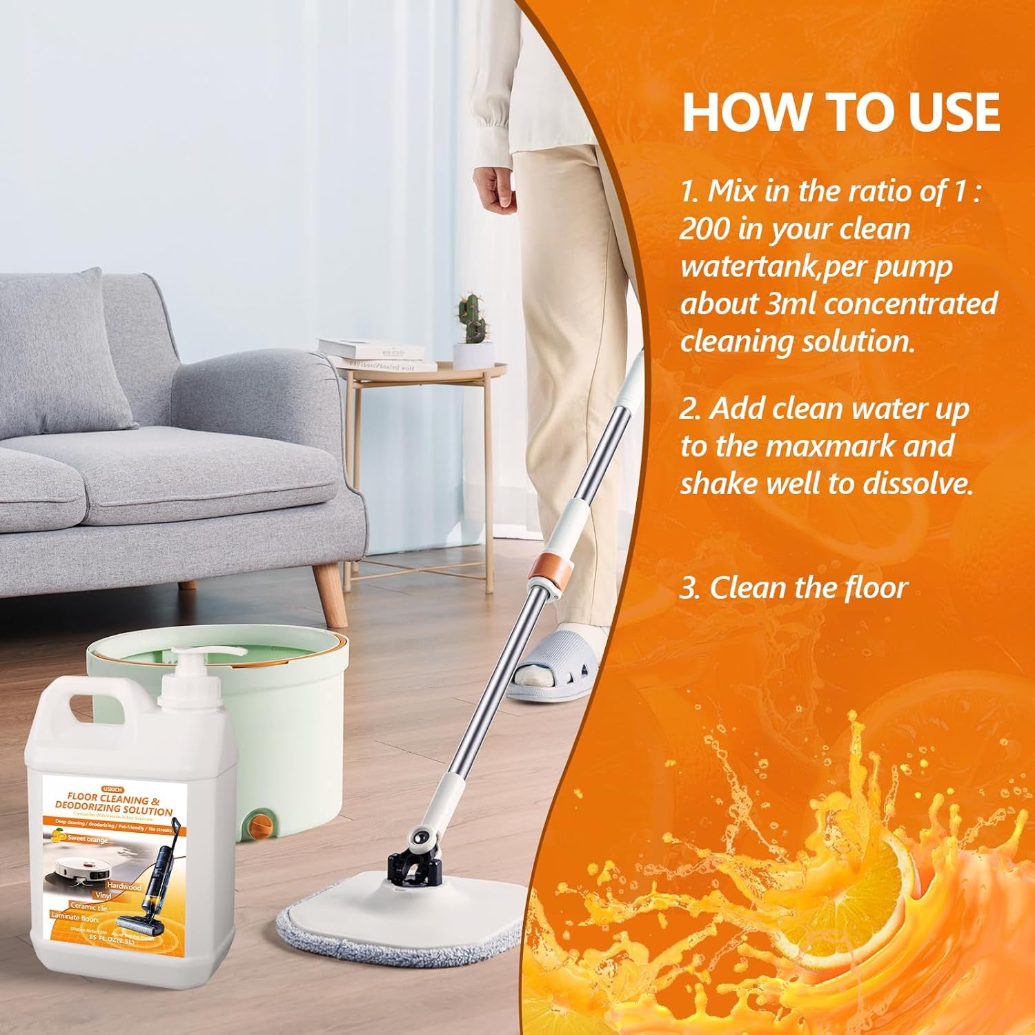 Floor Cleaning Solution- 85 FL Oz-Floor Cleaner for Mopping with Tineco,Deep Cleaning &Deodorizing for Roborock,Compatible with Saros Series,S8/S7 Series,Q Revo/Q Series,Ifloor Series Wet Dry Vacuum