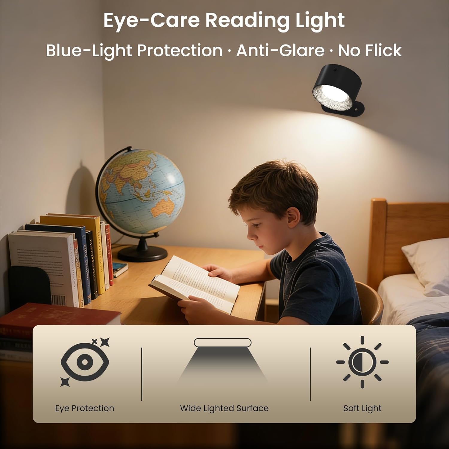 3 Pack LED Wall Sconces, Battery Operated Wall Lights for Reading, Cordless Bedside Lamp with Remote & Touch Control, 360Â° Magnetic Rotation & Rechargeable, 3 Color Modes Dimmable (Black)